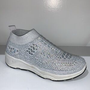 WHITE SPARKLY RHINESTONE SLIP ON SNEAKERS